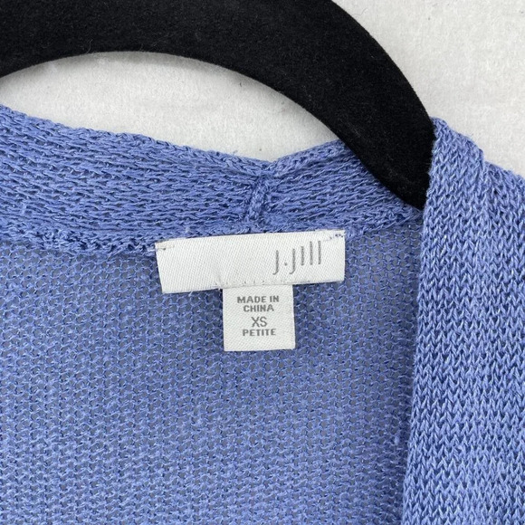 J Jill Cardigan Womens XS Petite Blue Knit Duster Sweater Linen Blend Open Front - Picture 12 of 14